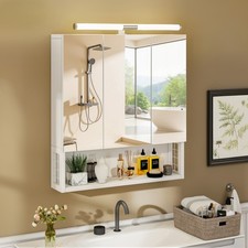 Image of Bathroom Mirror Cabinet with Shaver Socket & Door & Open Compartment & LED Light