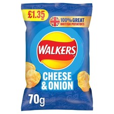 18 x Walkers Cheese & Onion Crisps 70g – £1.35 PMP Bags  FAST AND FREE DELIVERY