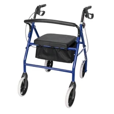 Blue Heavy Duty Rolling Rollator Folding Walker Wide Seat With 4 Wheels