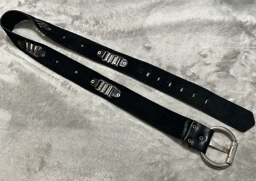 Cintura S-PASS in pelle nera fibbia anello a D stile punk rock grunge unisex - Foto 4 di 11