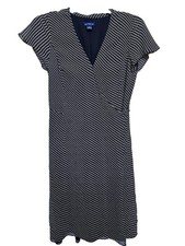 Ann Taylor Black White Geometric V-Neck Cap Sleeve Wrap Dress Lined Workwear 8