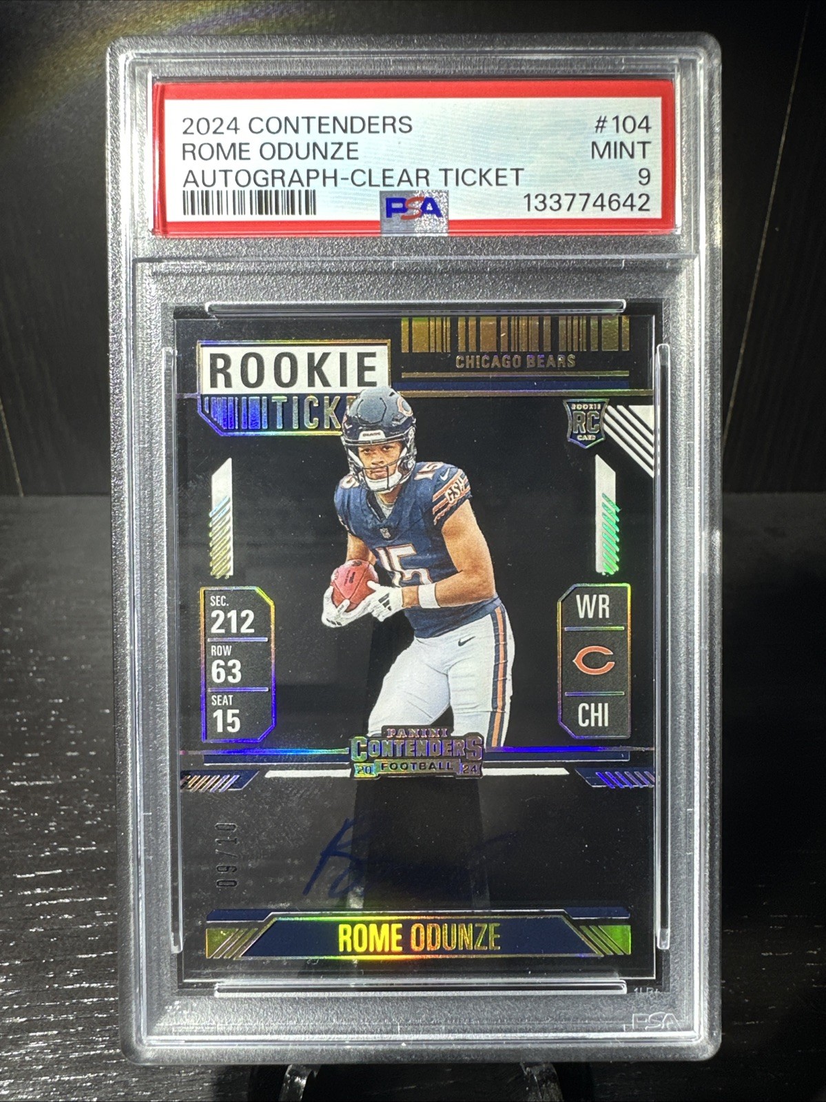 2024 Panini Contenders - Rome Odunze Rookie #104 Clear Ticket Auto /10 PSA 9