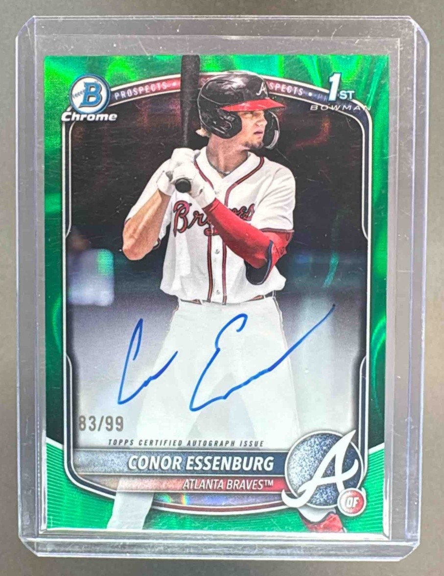 Conor Essenburg 2025 Bowman Draft Green Lava Refractor Chrome Auto 1st RC /99