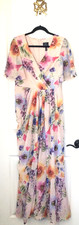 Adrianna Papell Dress Size 10 Floral V-Neck Pleated Front Slit Faux Wrap Gown