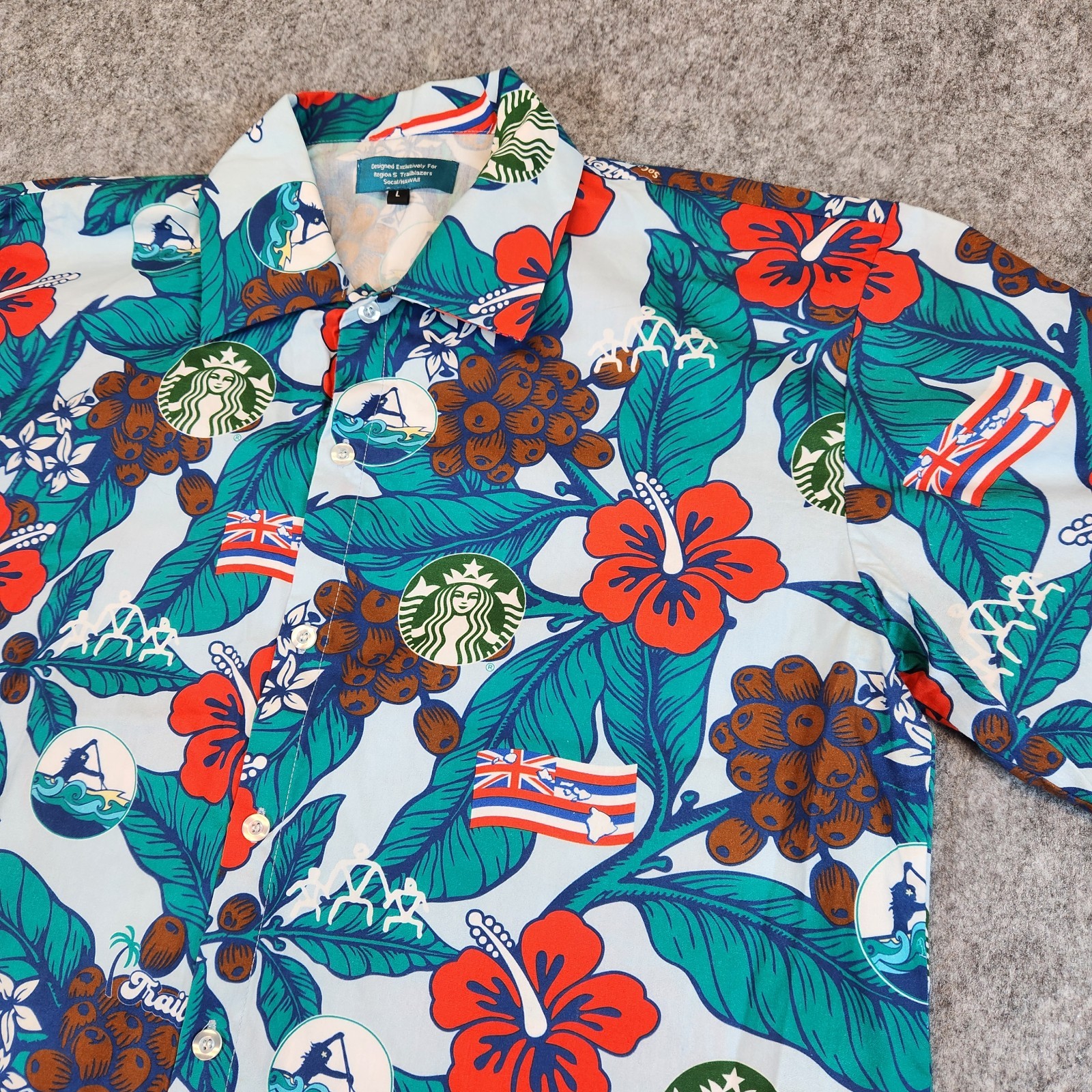 FILA Camicia da lavoro Starbucks L blu Aloha Team Hawaii bandiera floreale trailblazers canottaggio
