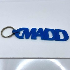 Vintage MADD Keychain Blue Rubber Mothers Against Drunk Driving Awareness Logo
