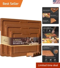 Versatile Bamboo Cutting Board Set with Holder - Perfect for Meal Prep & Serving