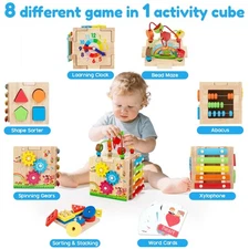 8-in-1 Wooden Baby Activity Cube Montessori Educational Toy