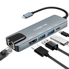 USB C Hub, 5 in 1 USB C 4K32Hz HDMI Adapter with Ethernet Port, 100W Power De...
