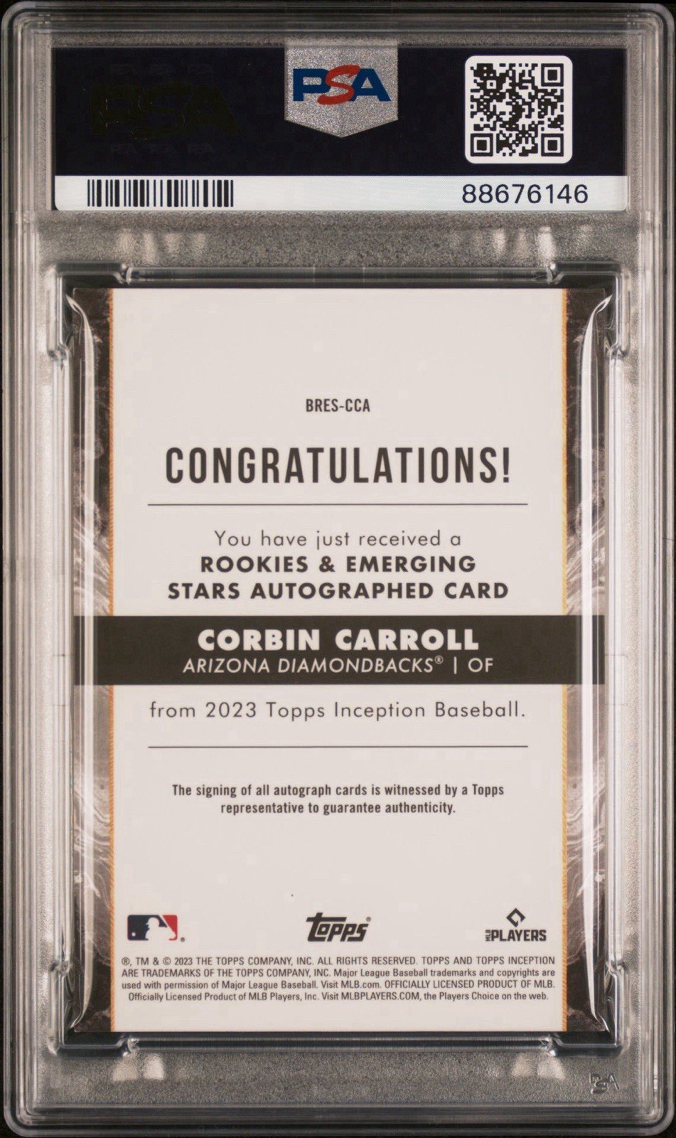 2023 Inception PSA 9 Corbin Carroll ON CARD Rookie Auto /50 COLOR MATCH ebay 1/1 view 3