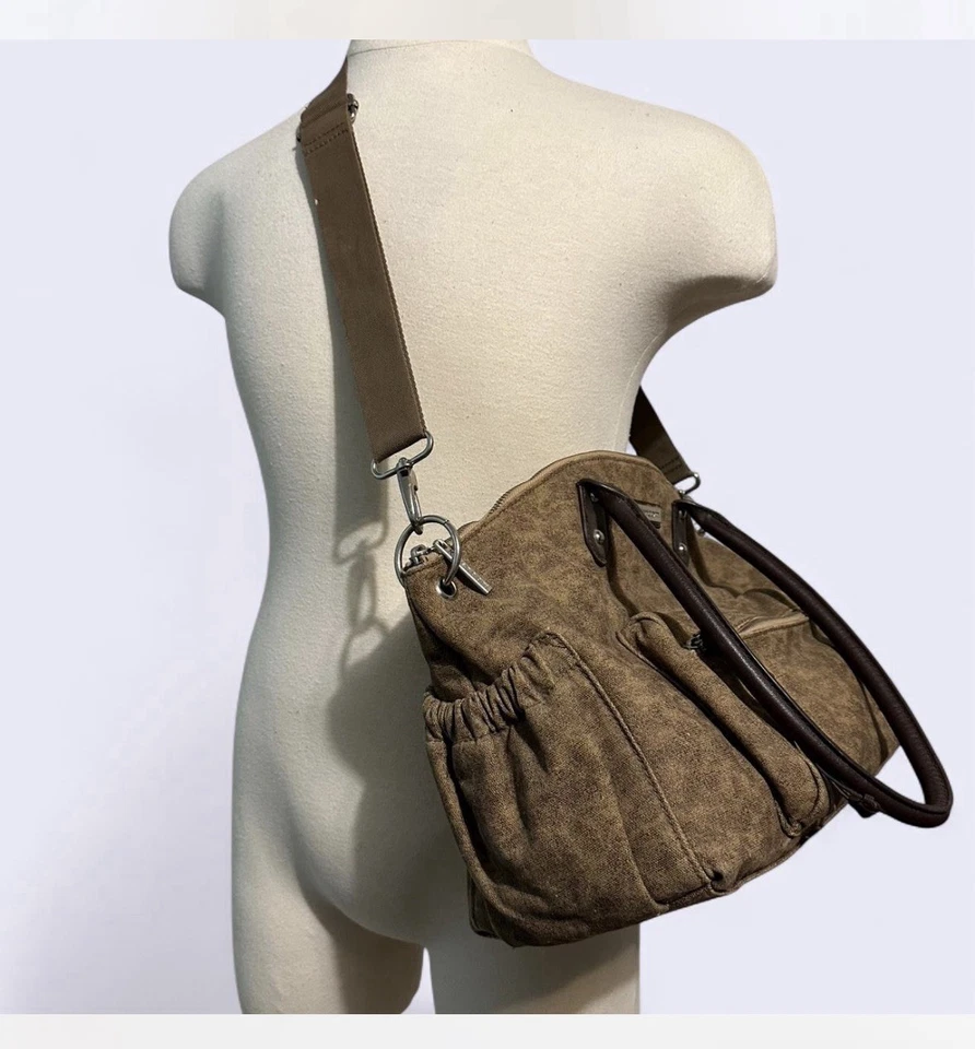 Kalencom Weathered Brown Canvas Diaper Bag Crossbody Shoulder Bag - Image 2 of 4