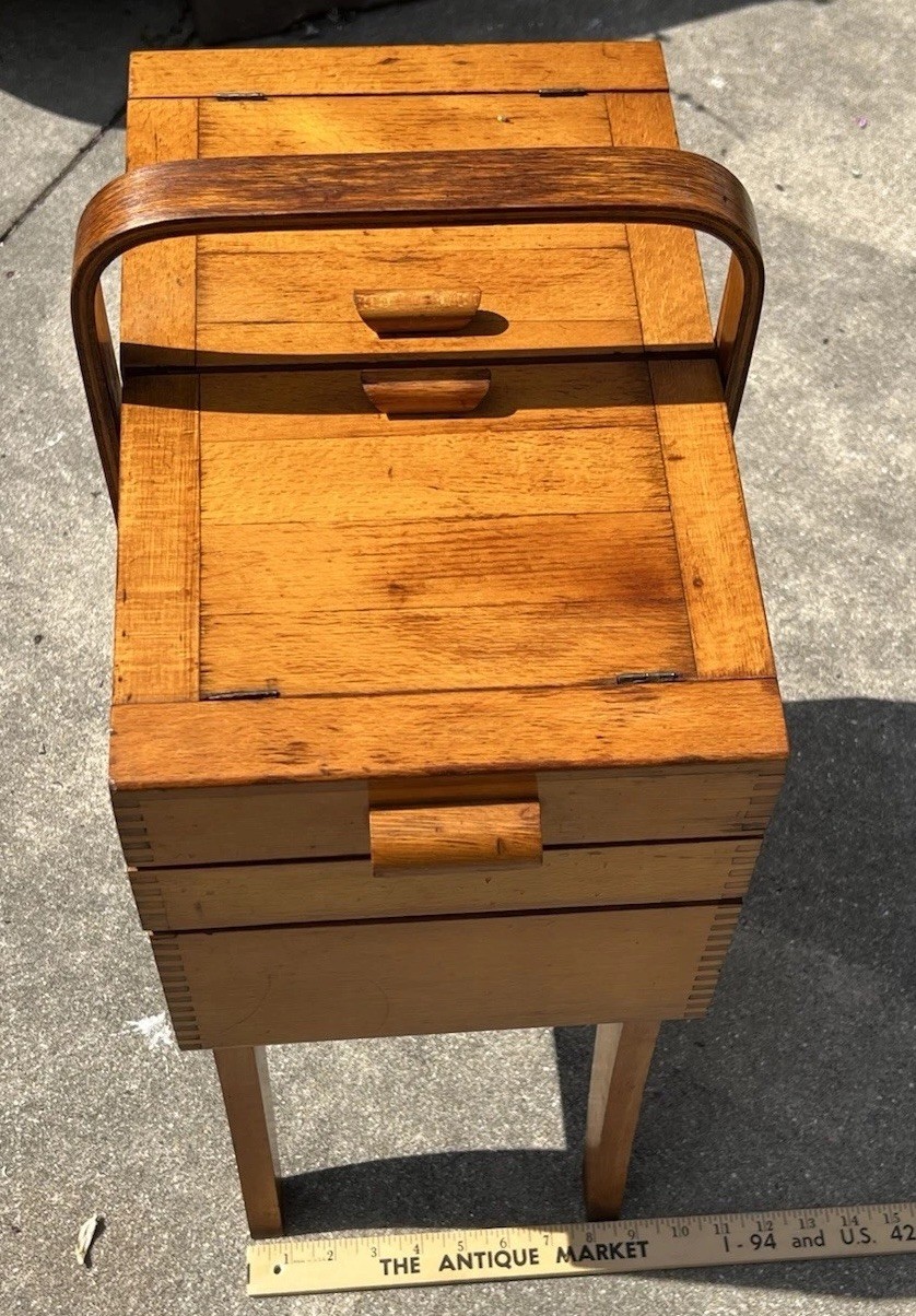 Vintage Birds Eye Maple Modern Accordion Wood Sewing Box
