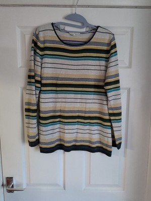 Sea salt Cornwall Brill Pullover Langarm gestreift UK Größe 16 beige blau gelb
