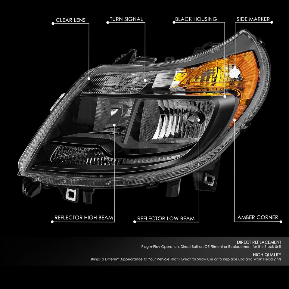 Fit 14-22 Ram Promaster 1500-3500 OE Style Black Housing Amber Corner Headlight - Image 2 of 4