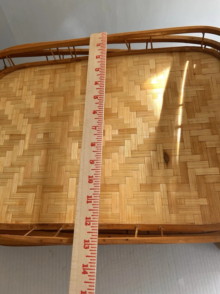 12 Vintage Wicker Rattan Bamboo Serving Trays Tiki Lap Stacking Mid Century Boho - Image 4 of 4