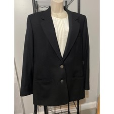 Vintage Talbots Black 100% Wool Blazer Silver Crest Buttons Made in USA Sz 12