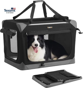 Collapsible Dog Crate, Portable Oxford Fabric Pet Travel Crate with 4 Mesh Doors