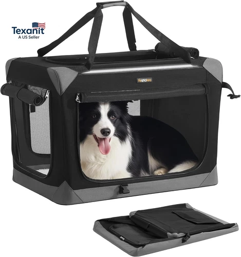 Collapsible Dog Crate, Portable Oxford Fabric Pet Travel Crate with 4 Mesh Doors