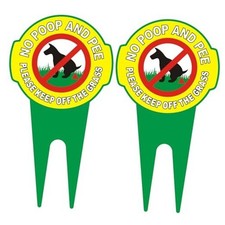2 Pack No Poop Dog Signs - 12"x6.5" Please Keep Off Grass Yard Sign with Stake