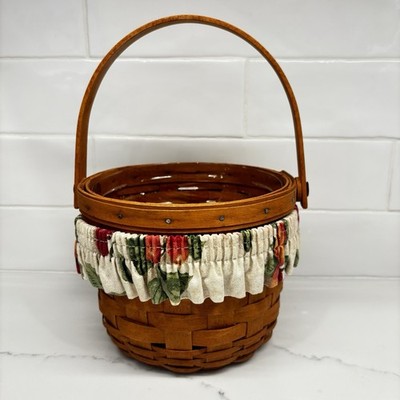 Longaberger 1995 Small Fruit Basket With Fruit Medley Garter + Plastic Protector