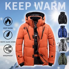 Mens Winter Quilted Warm Coat Duck Down Jacket Padded Bubble Puffer Hooded Parka