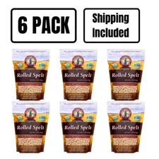 Organic Rolled Spelt | Pack of 6 | 1 lb | Non-GMO | Shipping Included | Grain Pl