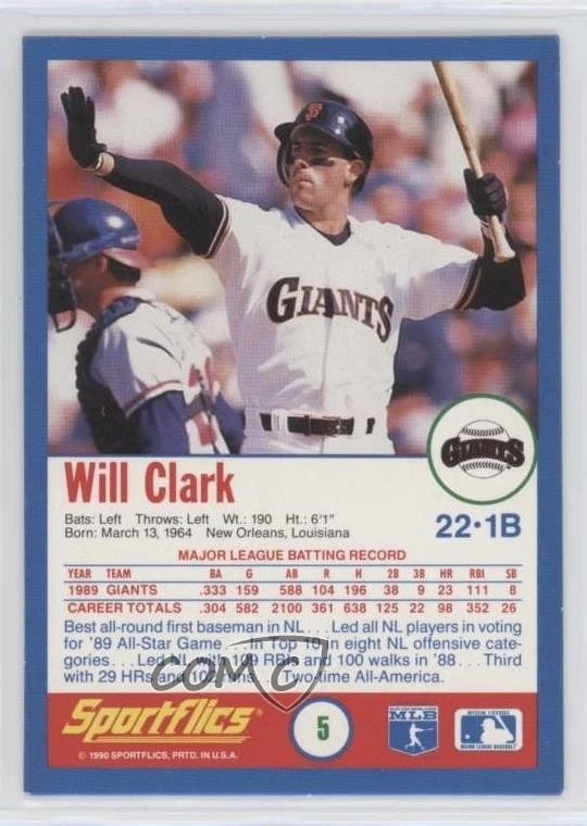 1990 Sportflics Will Clark #5 - Image 2 of 2