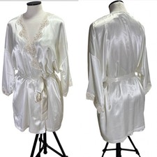 Victoria's Secret Ivory Satin Peignoir Set Robe O/S Chemise L Pockets Bridal Y2K