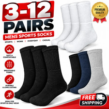 3-12 PAIRS MENS SPORTS SOCKS COTTON CUSHIONED EVERYDAY CREW SOCKS UK 6-11