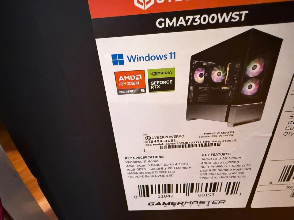 CyberPowerPC (Ryzen 5 8400F, RTX 5060 8GB, 16GB DDR5, 1TB SSD) - GMA7300WST - Image 2 of 3