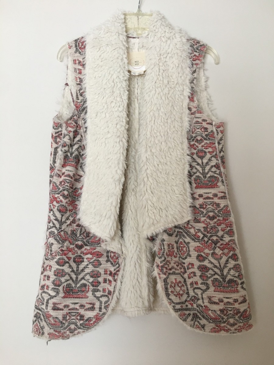 Anthropologie Hei Hei womens faux sherpa lined tapestry vest size XSP