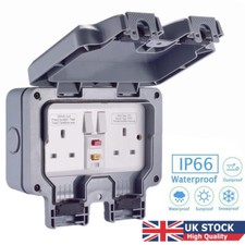 Outdoor Weatherproof Outside 13A 2 Gang Twin Switched Double Socket Plug Socket