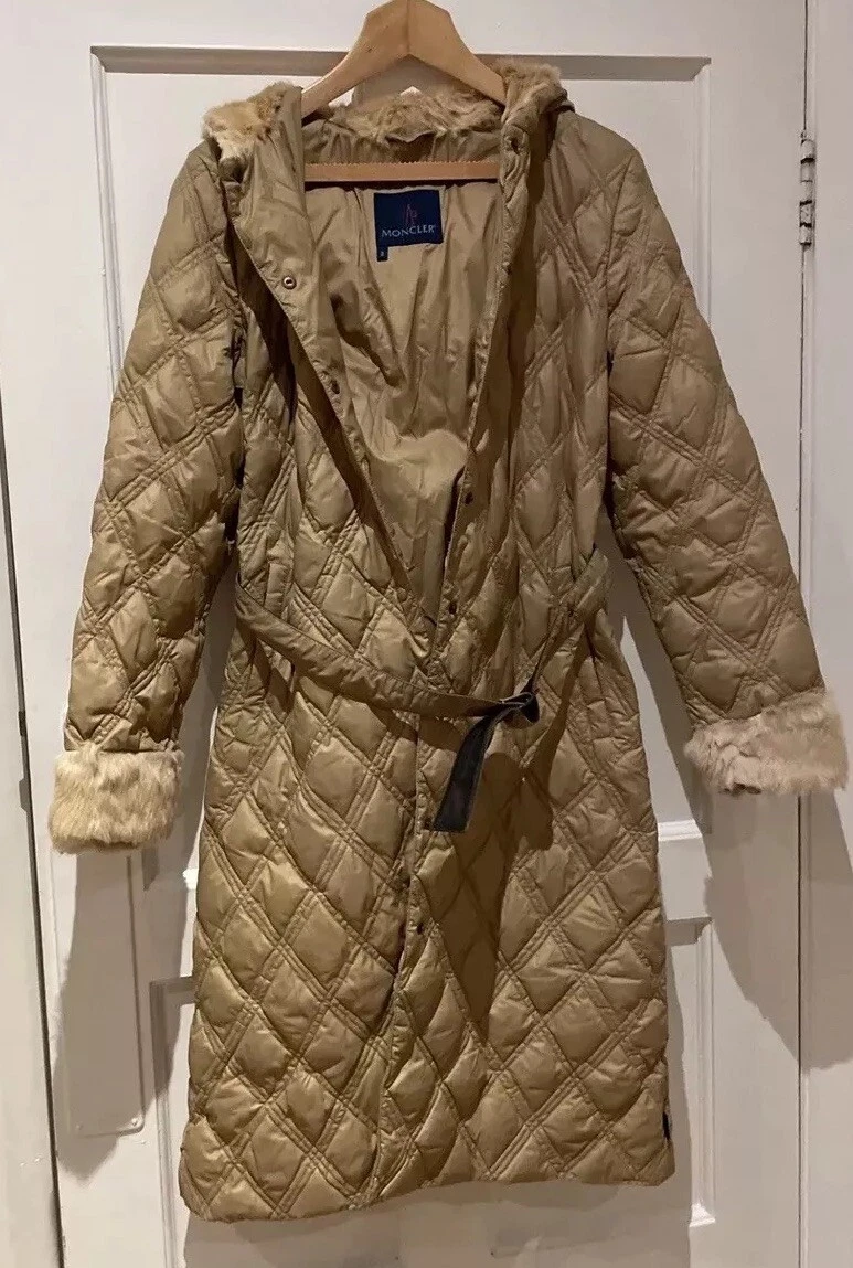 Giubbotto piumino vintage MONCLER trapuntato donna lungo beige taglia 3