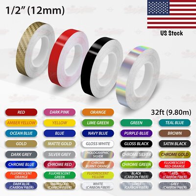 1/2'' Roll Vinyl Pinstriping Pin Stripe Solid Line Car Tape Decals Stickers 12mm