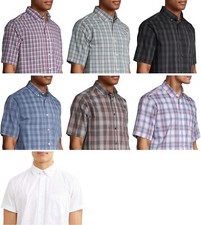 George Men Wrinkle Resistant Plaid Poplin Short Sleeve Shirt S M L XL 2XL 3XL