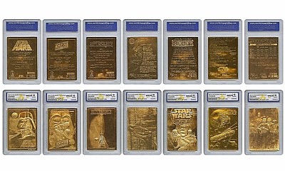 GEM MINT 10 Graded 23K Gold 1996 Star Wars Darth Vader Skywalker Leia 7 Card SET