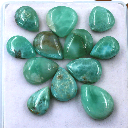 12 Pcs Natural Dominican Larimar Untreated 12mm-18mm Pear Cabochon Gemstones Lot - Picture 2 of 11