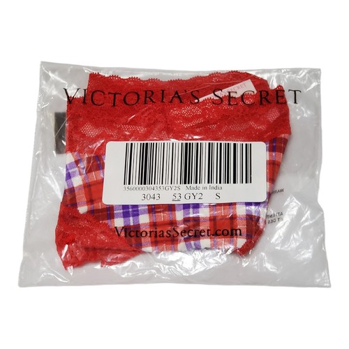 (3) Victoria's Secret Cheeky Panties Size Small Cotton & Lace Red Plaid & Green - Picture 8 of 11