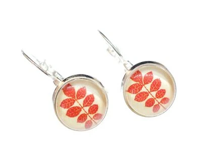 Rote Blätter Ohrringe Miniblings Cabochon herbstlich Herbst Blatt silber rot - Bild 1 von 4