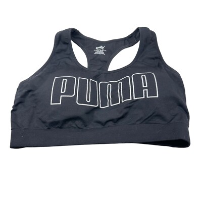 Puma Women's Size Large Bra Sports Racerback Stretch Fit Black Preowned 