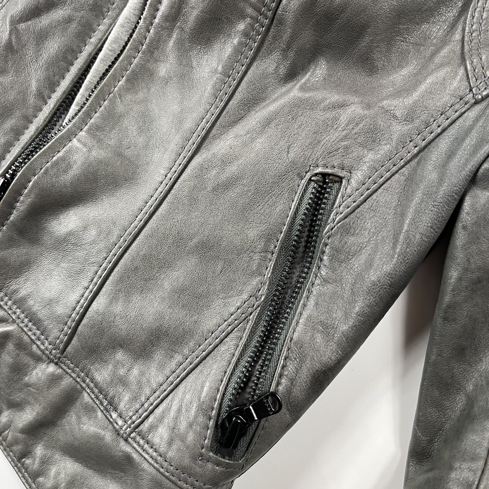 Converse Jacket Extra Small Gray Sheep Leather Mo… - image 2