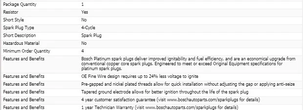 6 свечей зажигания Bosch платиновые для 2000 FORD TAURUS V6-3,0 л - Изображение 3 из 4