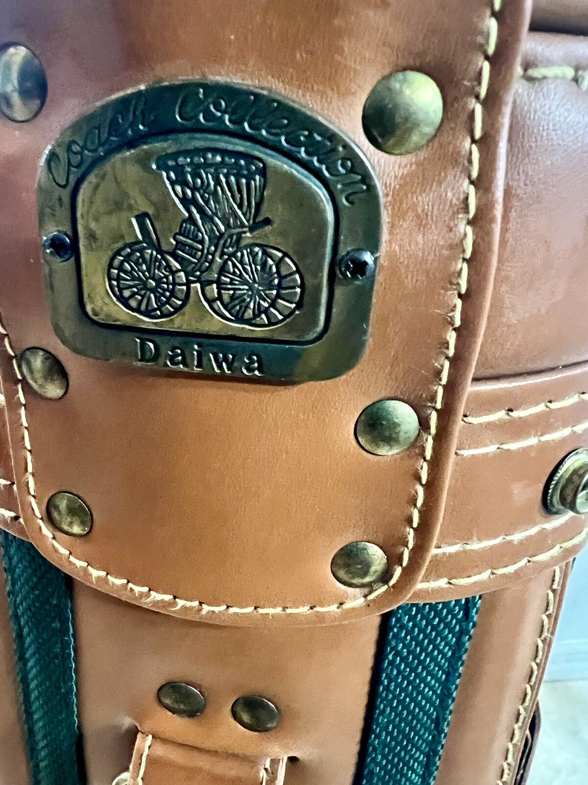 Daiwa Leather Coach Collection Golf Cart Bag 3 Way Divided + Raincover