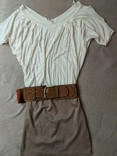 Junior's Ivory Dolman Mini Belted Mini Dress