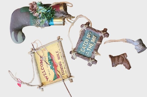 Rustic Fishing-Hunting Themed Lot of 3 Ornaments