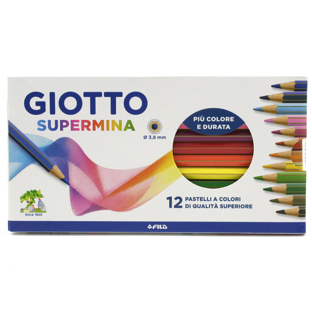 Giotto Supermina Buntstifte – 12er Pack, Hochwertige Pastellstifte Zum Zeichnen & Malen Für Künstler & Schüler