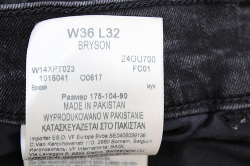Pantalones de mezclilla para hombre Wrangler W36 L32 36R cónicos negros elásticos BRYSON ajustados ajustados - Imagen 20 de 21