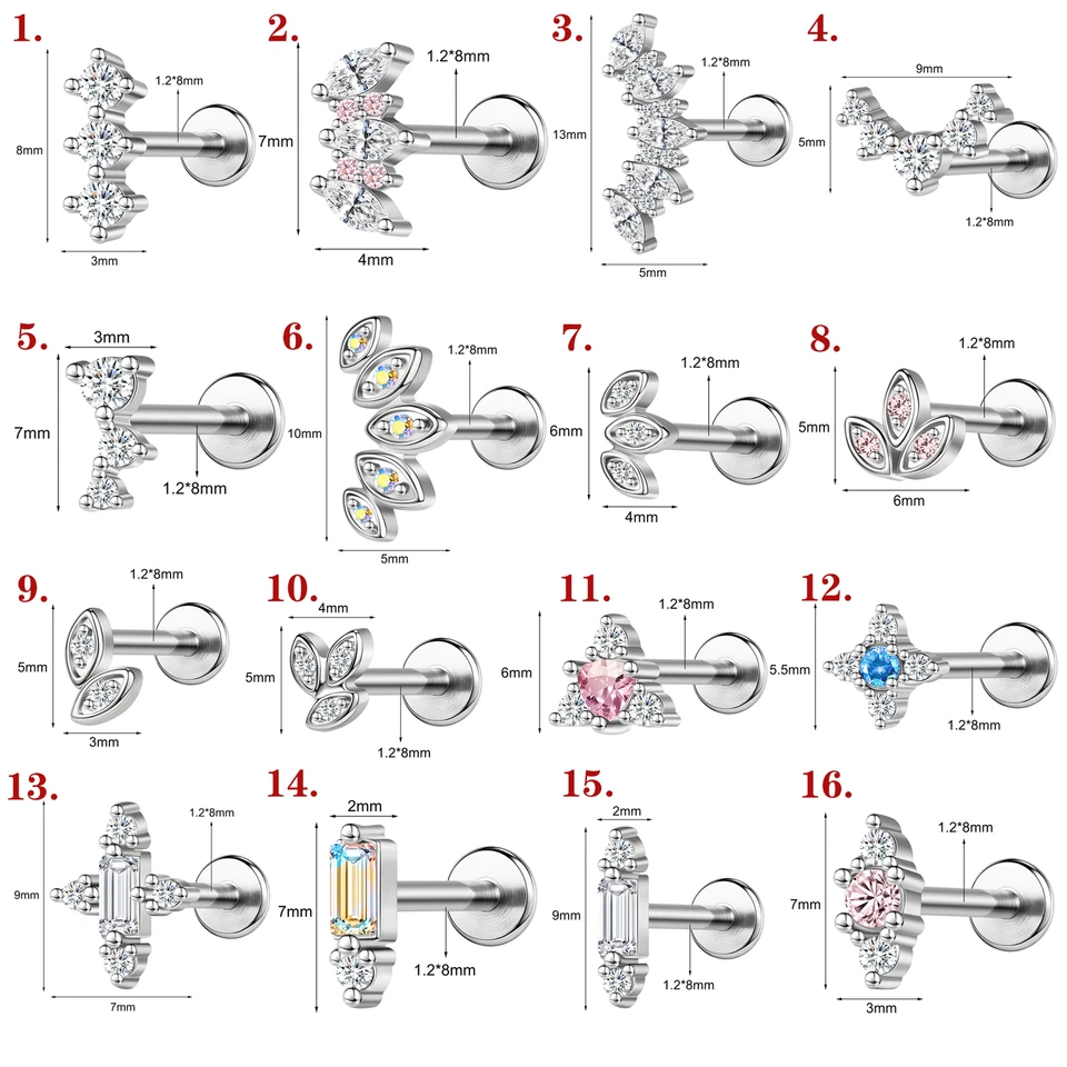 16G Acero Inoxidable Oro Labret Stud CZ Lip Helix Conch Tragus Piercing Joyería Foto 2 de 4