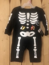 INFANT HALLOWEEN ONE PIECE SKELETON COVERALL OUTFIT PJ'S SIZE 0-3 MONTHS
