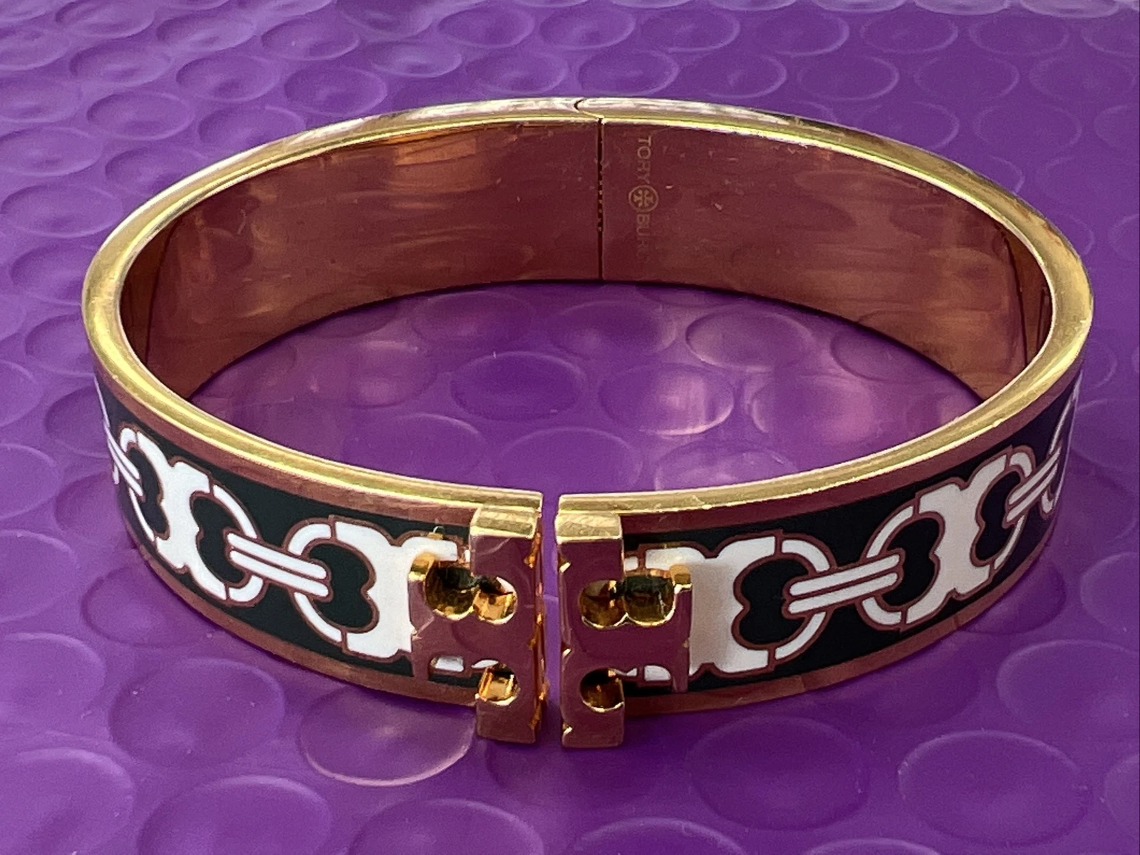 ❤️ Bracciale Tory Burch Kira Gemini Link Smalto Stampato 14mm $178 Verde Oro